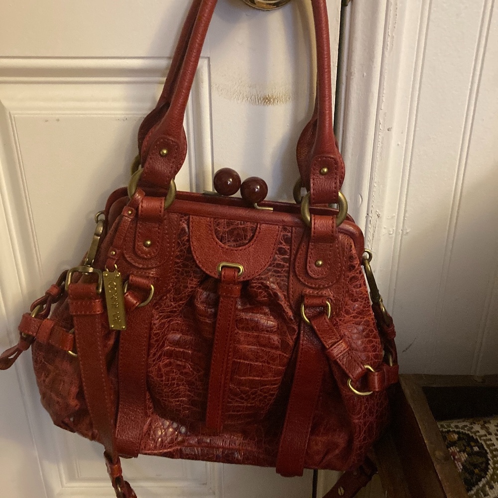 Burgundy LOCKHEART  embossed croc leather medium  satchel used